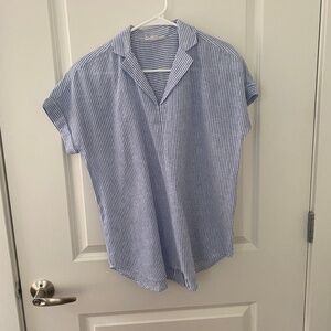 BeachLunchLounge Blue and White Striped Cotton and Linen Blend Shirt XS